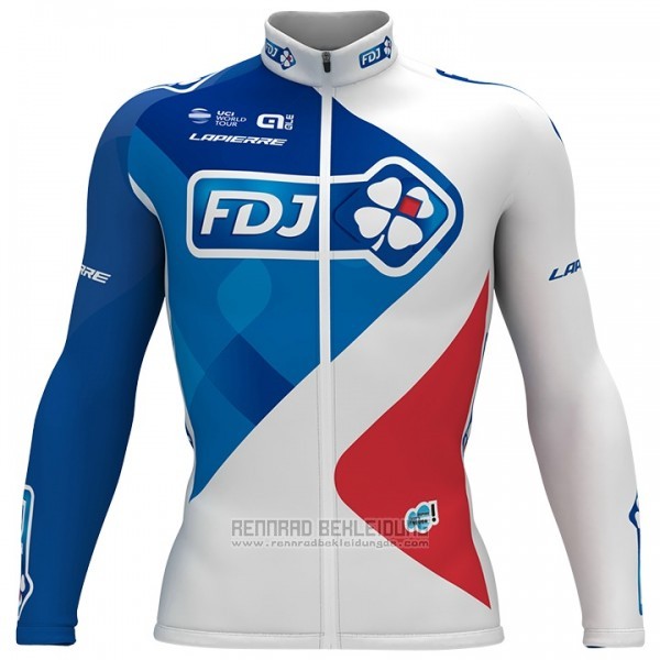 2017 Fahrradbekleidung FDJ Blau und Wei Trikot Langarm und Tragerhose - zum Schließen ins Bild klicken